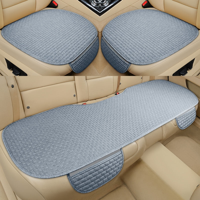 Flax Car Seat Cover Front Rear Back Linen Fabric Cushion Summer Breathable Protector Mat Pad Vehicle Auto Accessories Universal