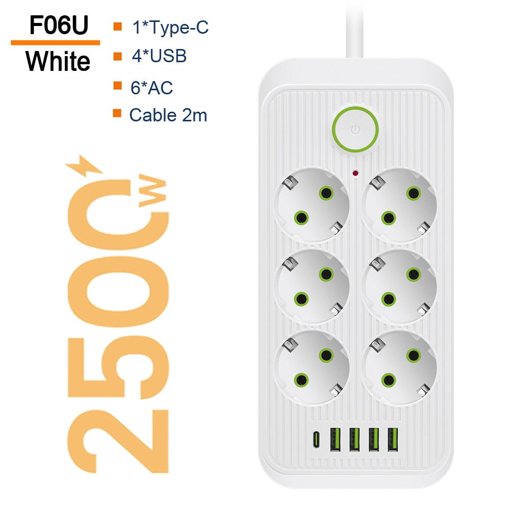 EU Plug AC Outlet Power Strip Multitap Extension Cord Electrical Socket with 4 USB Ports Fast Charge Multiprise Network Filter