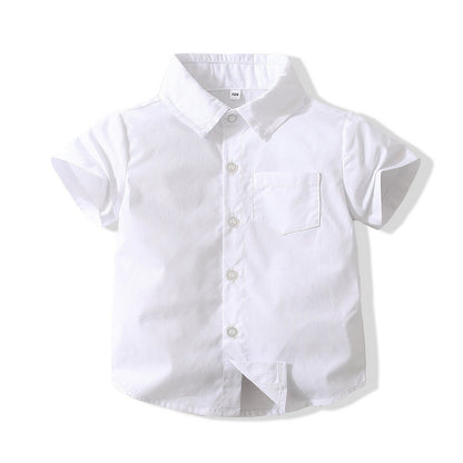 Summer Baby Boys Party Dress Suit Cotton Short Sleeve With Shirt + Belt Shorts 2PCS Outfits Kids Boys Gentleman Clothes Sets