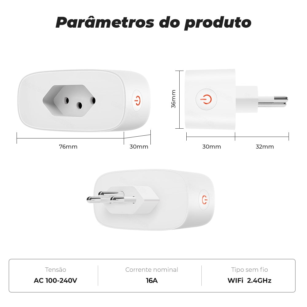 16A Brazil Standard Tuya Wifi Smart Plug Socket Outlet Adapter Power Monitor Timer APP Voice Works For Google Home Alexa