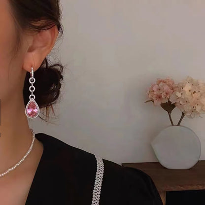 Sparkling Water Drop Earrings 2022 Trend Pink  AAA Zircon Stone Women Wedding Engagement Bridal Crystal Dangle Fashion Jewelry