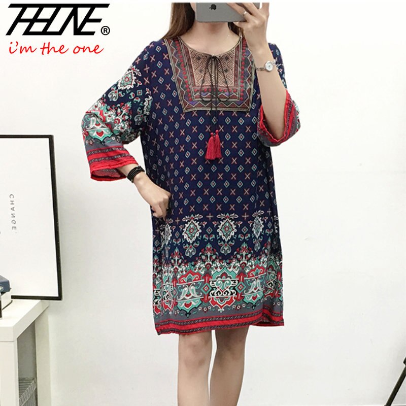 Women's Clothing Women Indian Dress Ready Stock Summer Vintage Causal Korean Style Beach Embroidery Tassel Floral Print Vestidos