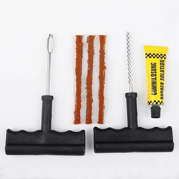 Car Tire Repair Tool Set with Glue Rubber Stripes Tools for Motorcycle Bicycle Tubeless Tyre Puncture Quick Repairing Kit