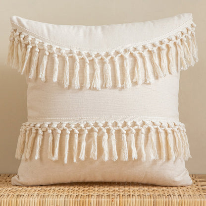 Inyahome Morocco Lumbar Tufted Throw Pillow Case with Tassels Hand-Woven Boho Farmhouse Cushion Covers for Sofa Couch Home Décor