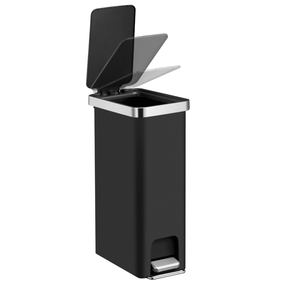 10.5-gal Plastic Slim Kitchen Step Trash Can, Black Trash Can Kitchen