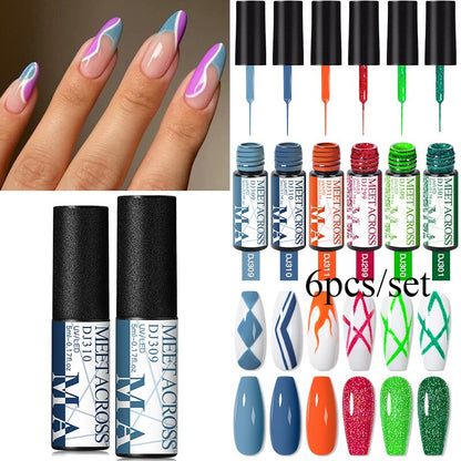 MEET ACROSS 6/12Pcs Nail Liner Gel Set Line Polish Gel Kit Nail Art Design For UV Paint Nail Drawing Polish DIY Painting Varnish