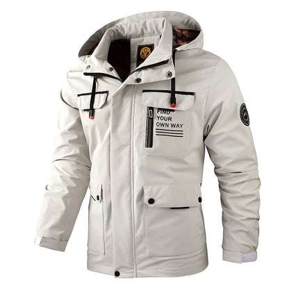 Fashion Men&#39;s Casual Windbreaker Jackets Hooded Jacket Man Waterproof Outdoor Soft Shell Winter Coat Clothing Warm Fleece Thick