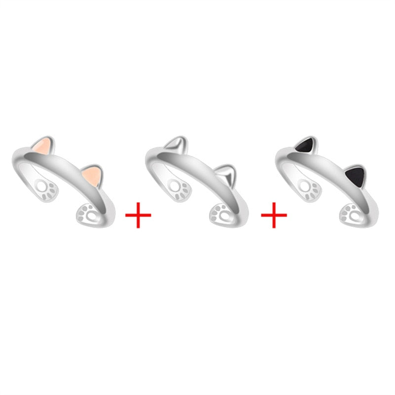 Cat Ear Finger Rings Open Design Cute Footprints Fashion Jewelry Ring For Women Young Girl Child Gift Adjustable Animal Ring