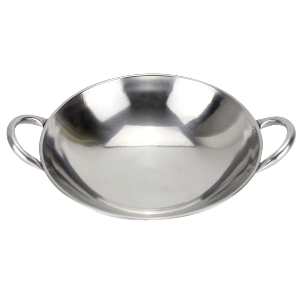 Stainless Steel Saucepan Chinese Wok Frying Pan with Double Handle Cookware for Hot Pot