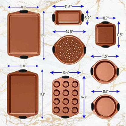 Free shipping 8 Piece, Copper Non-stick Carbon Steel Bake Pan Set
