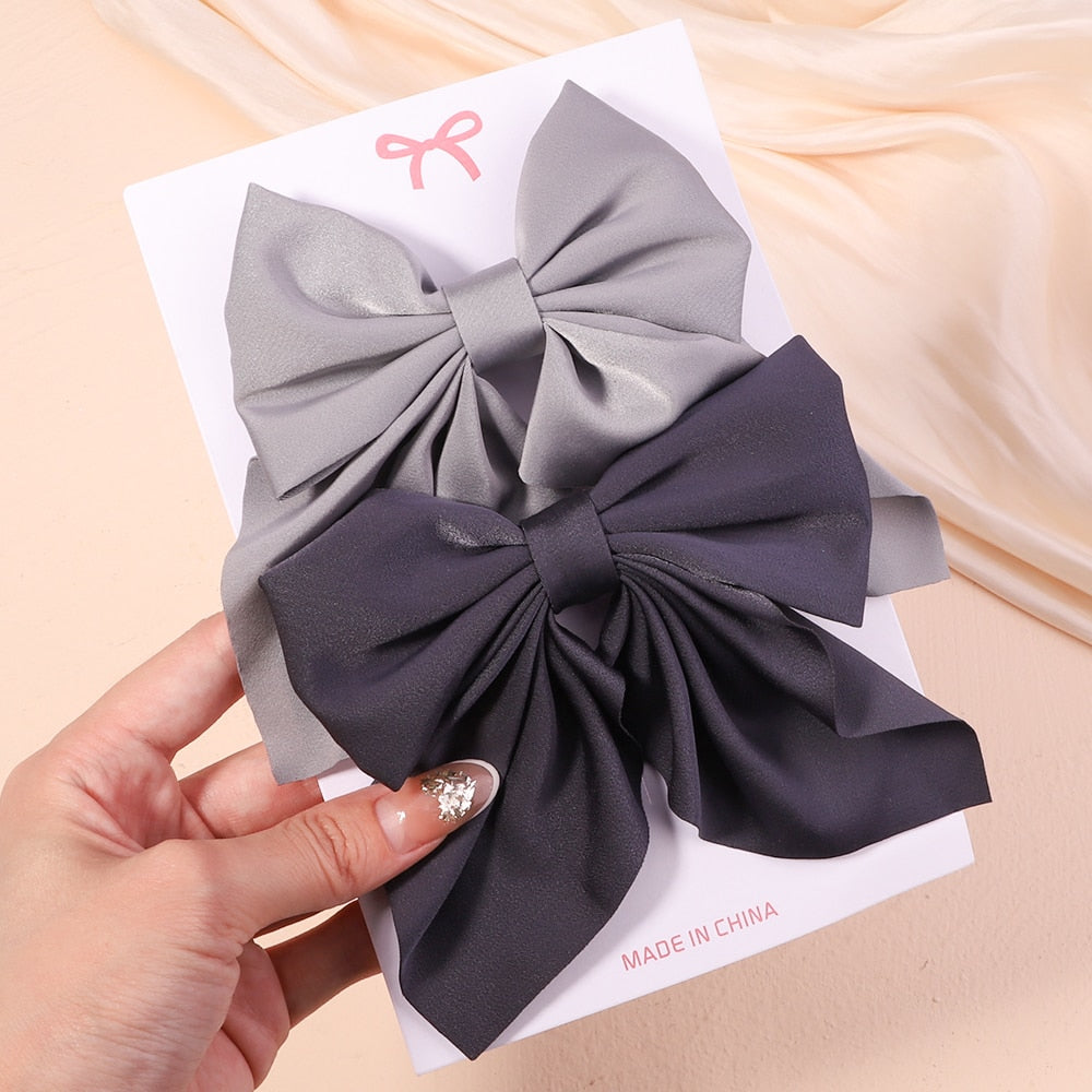 2Pcs/set Women Girls Sweet Solid Bowknot Hair Clips Print Bows Hairpins Ribbon Barrettes Duckbill Clip Headwear Hair Accessories