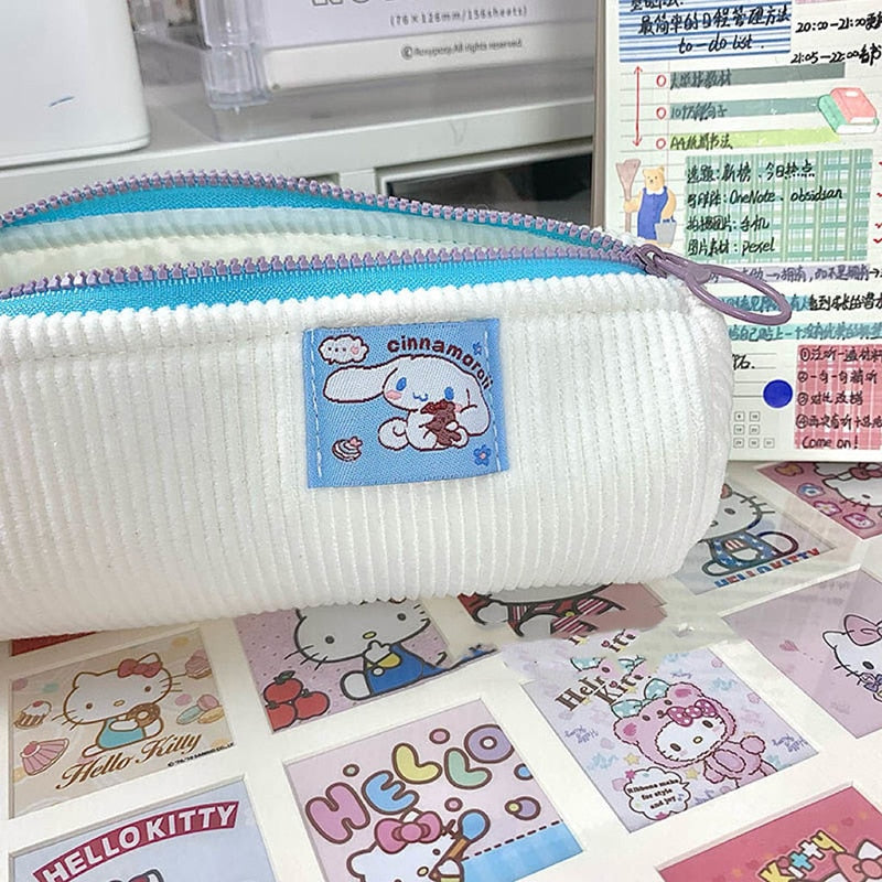 Sanrioed Hello Kitty Plush Pencil Case My Melody Cinnamoroll Purin Cartoon Storage Bag Large Capacity Makeup Bag Stationery Gift