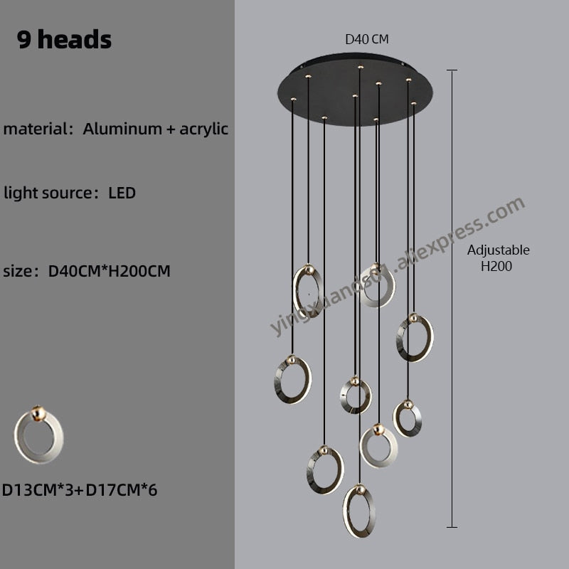 Pendant Staircase LED Attic Villa Living Room Ceiling Pendant Lights 2023 Designer Lamp Nordic Long Annular Staircase Chandelier