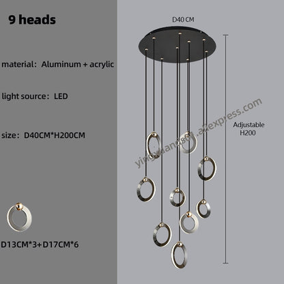 Pendant Staircase LED Attic Villa Living Room Ceiling Pendant Lights 2023 Designer Lamp Nordic Long Annular Staircase Chandelier