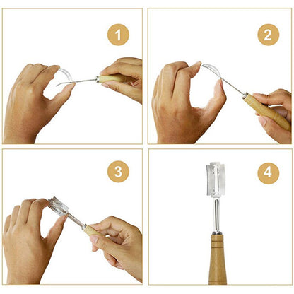 Wooden Bread Lame Tools Bakery Scraper Bread Knife/Slicer/Cutter Dough Breads Scoring Lame with Blades Arc Curved Knife
