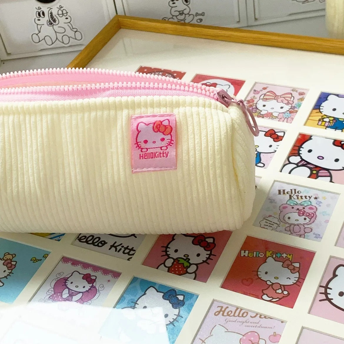 Sanrioed Hello Kitty Plush Pencil Case My Melody Cinnamoroll Purin Cartoon Storage Bag Large Capacity Makeup Bag Stationery Gift