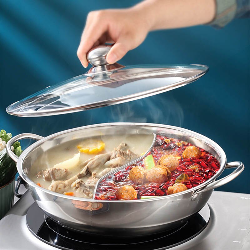 Hot Pot Induction Cooker Chinese Fondue 304 Stainless Steel Hotpot with Lid Gas Induction Stove Cooking Pot for Kitchen Cookware