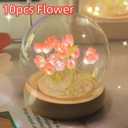 Tulip Night Light DIY Battery Operated Tulip Flower Table Lamp Simulation Flower LED Nightlight Bedside Sleep Light Home 2023