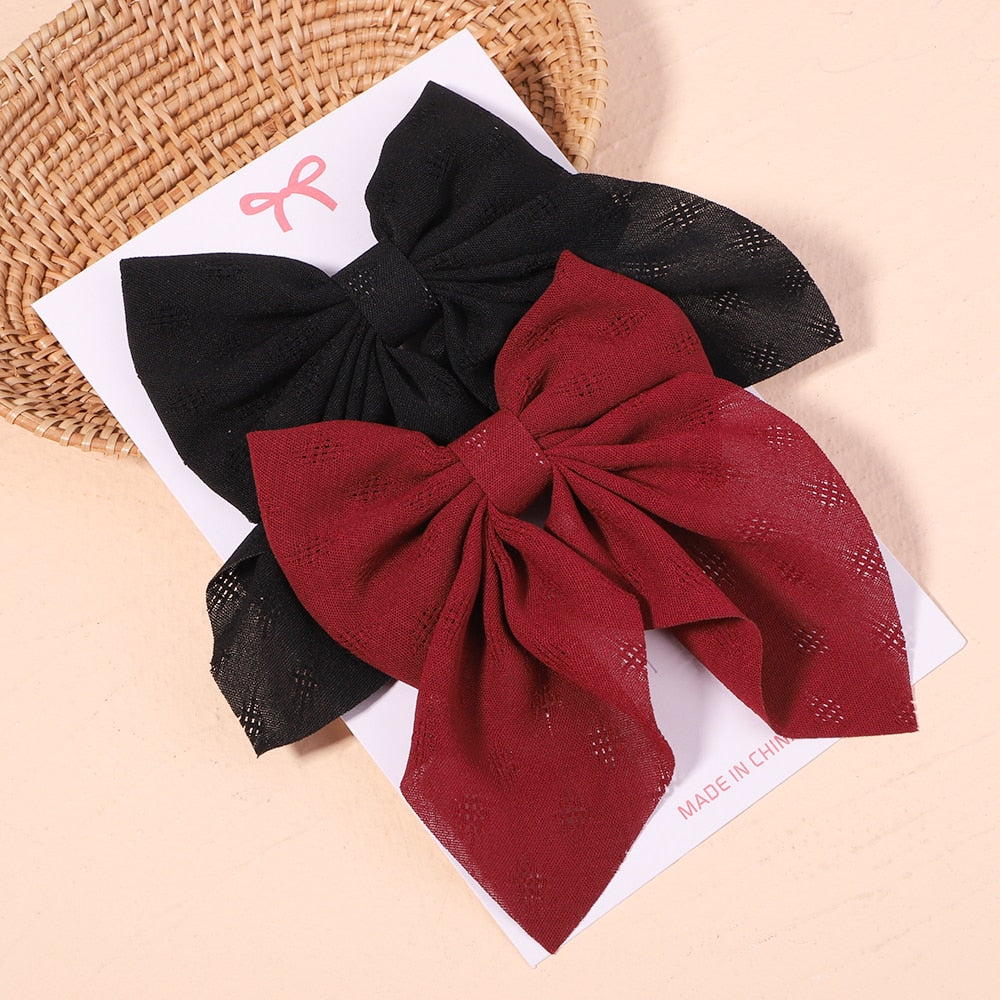 2Pcs/set Women Girls Sweet Solid Bowknot Hair Clips Print Bows Hairpins Ribbon Barrettes Duckbill Clip Headwear Hair Accessories