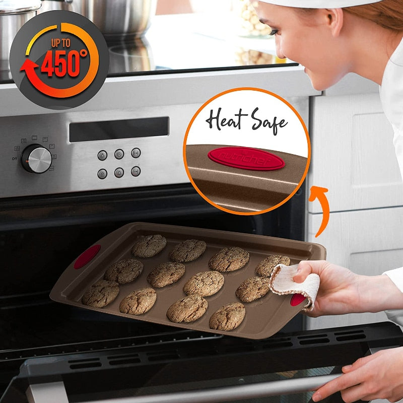 6-Piece Baking Pan Set - PFOA, PFOS, PTFE Free Flexible Nonstick Golden Coating Carbon Steel Bakeware - Home Kitchen Bake Cookie