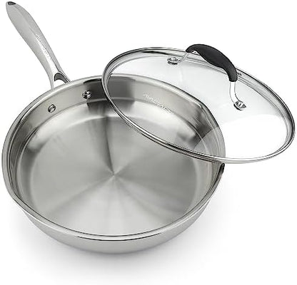 12 Inch Stainless Steel Frying Pan with Lid, Side Spouts, Induction Pan, Versatile Stainless Steel Skillet, Fry Pan in our Pots