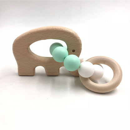 Wooden Baby Bracelet Animal Shaped Jewelry Teething For Baby Organic Wood Silicone Beads Baby Rattle Stroller Accessories Toys