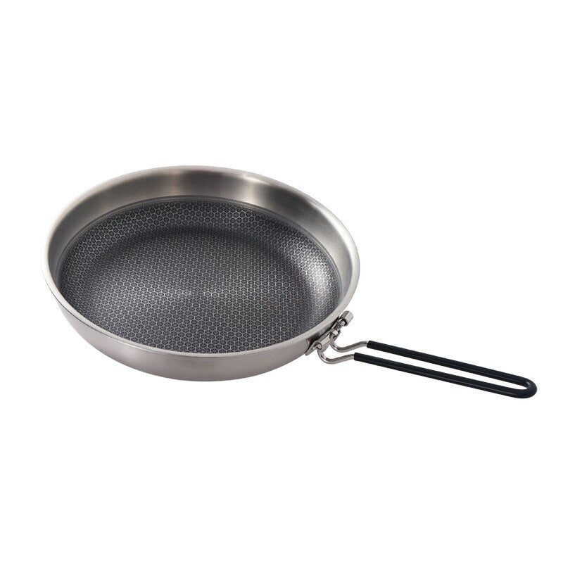 Outdoor 304 Stainless Steel Honeycomb Pattern Non-stick Pan Camping Barbecue Pan Induction Cooker Gas Stove Folding Frying Pan