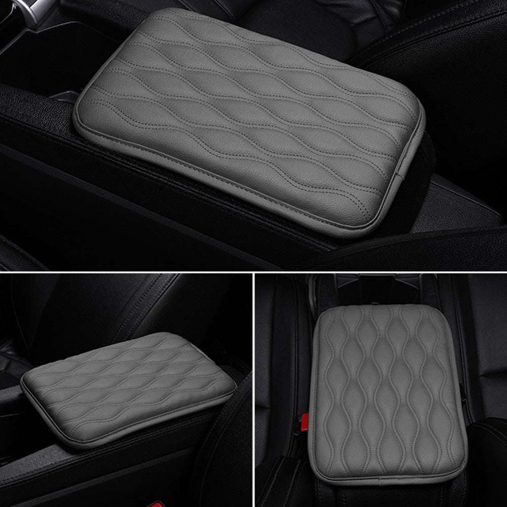 PU Leather Car Armrest Pad Cover Universal Center Console Wave Embroider Auto Seat Box Protection Cushion Hand Supports