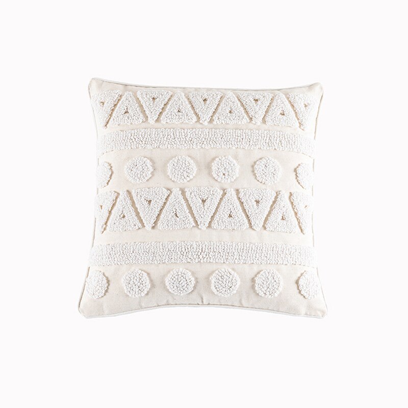 Morocco Tufted Throw Pillow Case with Tassels Boho Farmhouse Cushion Covers for Sofa Couch Home Décor 45x45cm Cream Beige TJ7143