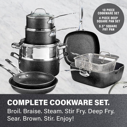 Granitestone Pots and Pans Set 20 Piece Complete Cookware + Bakeware Set with Ultra Nonstick 100% PFOA Free–Includes Frying Pans