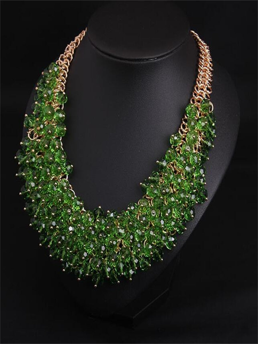 Exaggerated fashion handmade crystal glass multilayer short clavicle heavy industry necklace