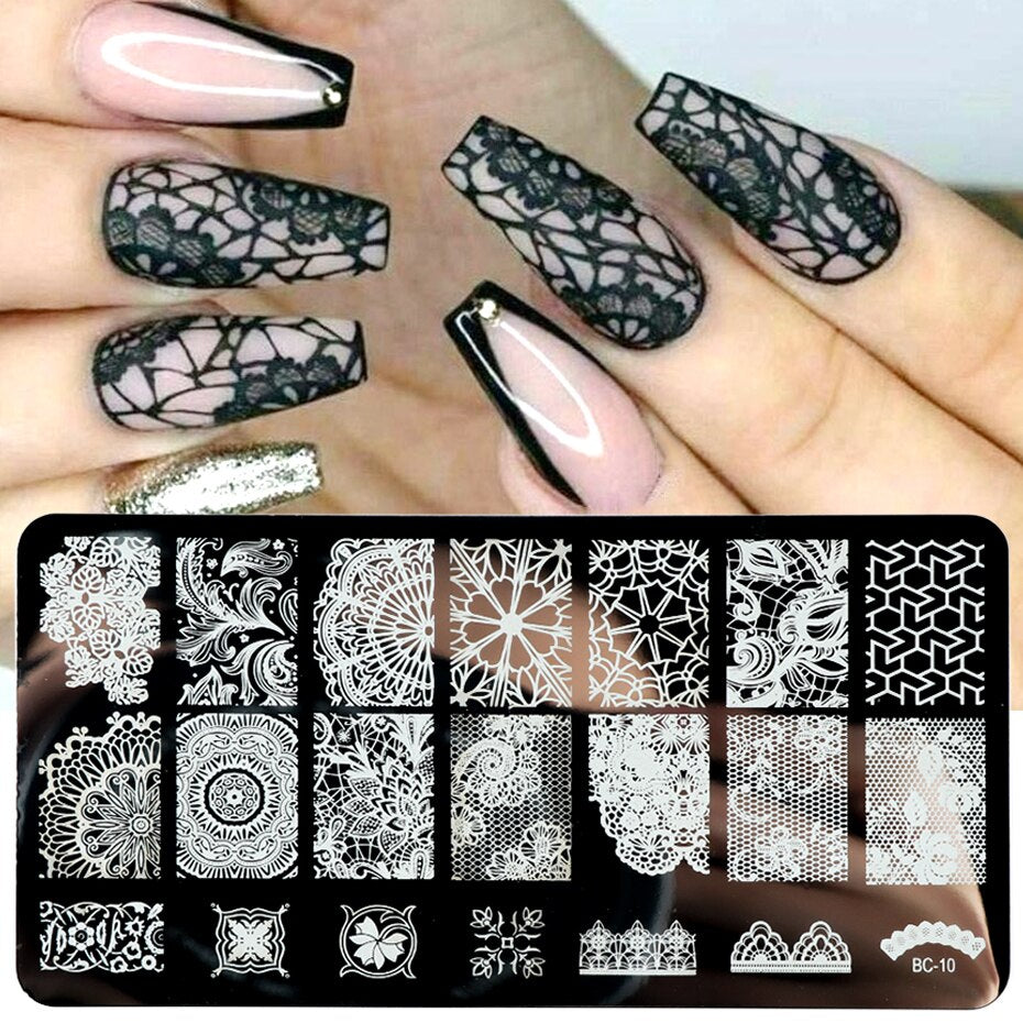 French Nail Art Stamping Plate Geometry Wave Line Drawing Templates Flower Love Lace Stamp Nail Charm Mold Stencil Tools LAXY-D-