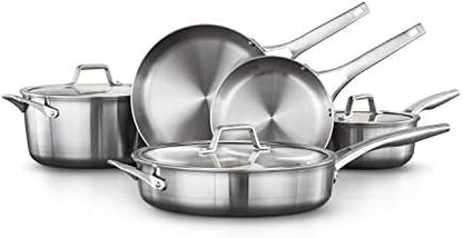 Pots and Pans Set, Stainless Steel Kitchen Cookware with Stay-Cool Handles, Dishwasher Safe, Silver