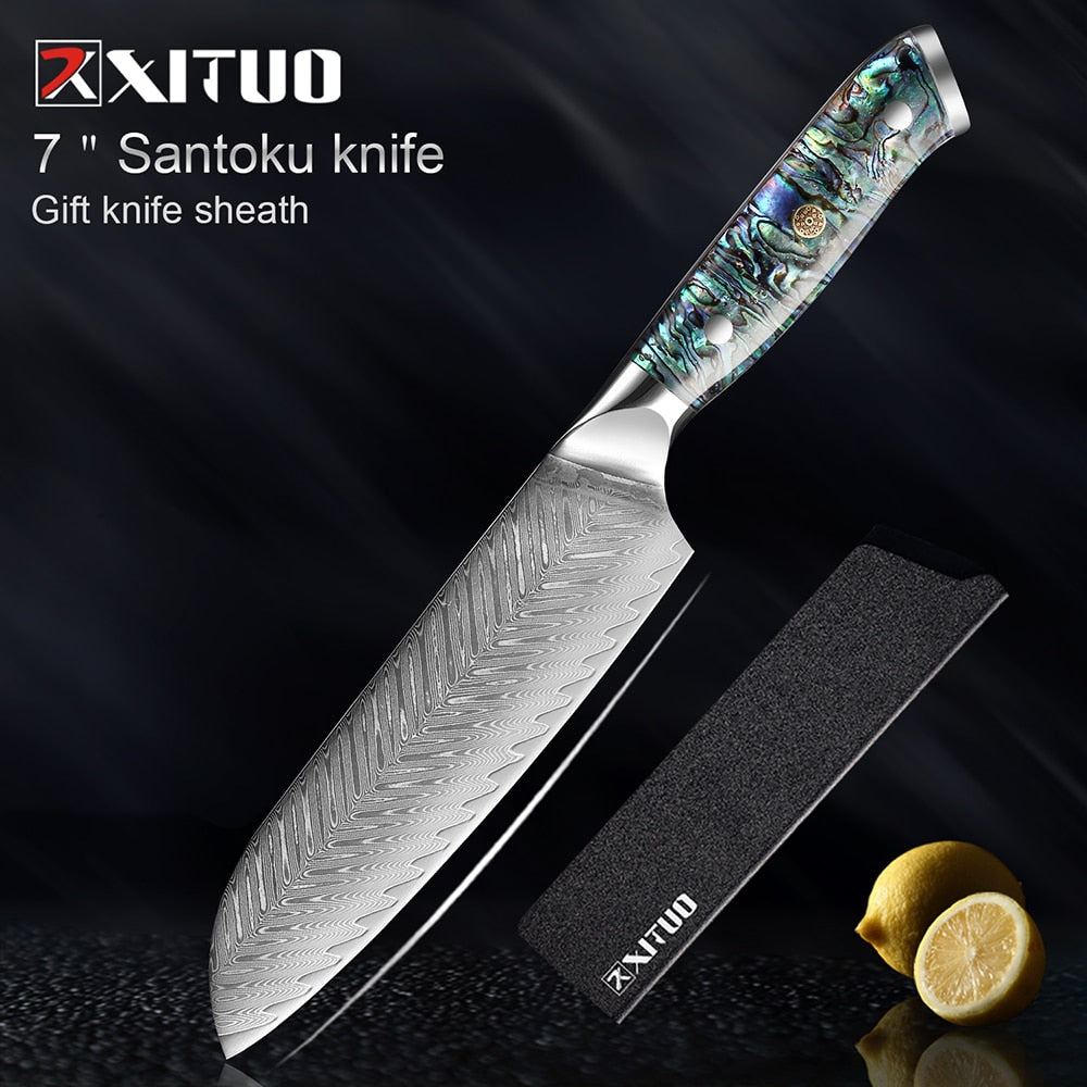 XITUO 1-5 PCS Damascus Steel knife Set Kitchen Cooking Tools Chef Knife Japanese Santoku Boning knife Exquisite Shell Handle