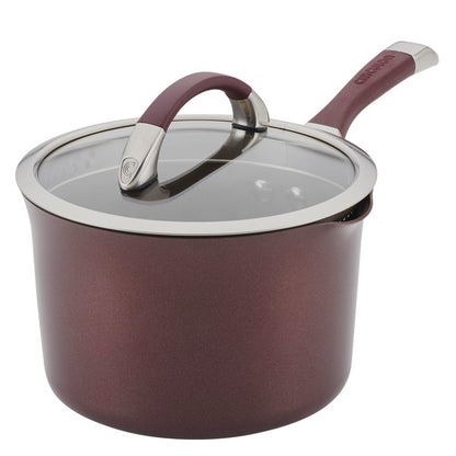 Stylish Hard-Anodized Merlot Nonstick Saucepan with Straining Lid, 3.5 Quart - Perfect Kitchenware for Your Home.