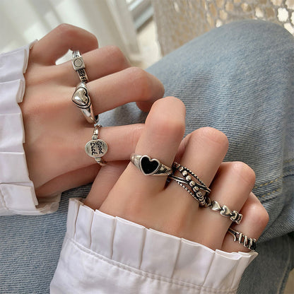 Vintage Hollow Heart Butterfly Rings Set For Women Metal Silver Color Geometric Spiral Shape Ring 22pcs Set 2023 Trendy Jewelry