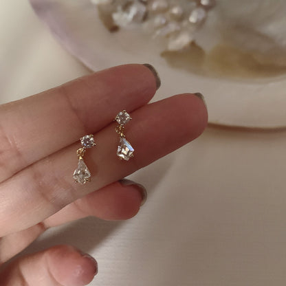 925 Silver Needle Simple Shiny Zircon Earrings Gold Plating Jewelry Crystal Stud Earrings Women