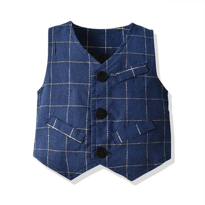 Baby Boy Clothes Birthday Party Baby Costume Boys Gentleman Tie Blue Shirt Vest Pants Autumn Toddler Baby Clothing Set Outfits