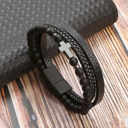 High Quality Leather Bracelet Men Classic Fashion Tiger Eye Beaded Multi Layer Leather Bracelet For Men Jewelry Gift