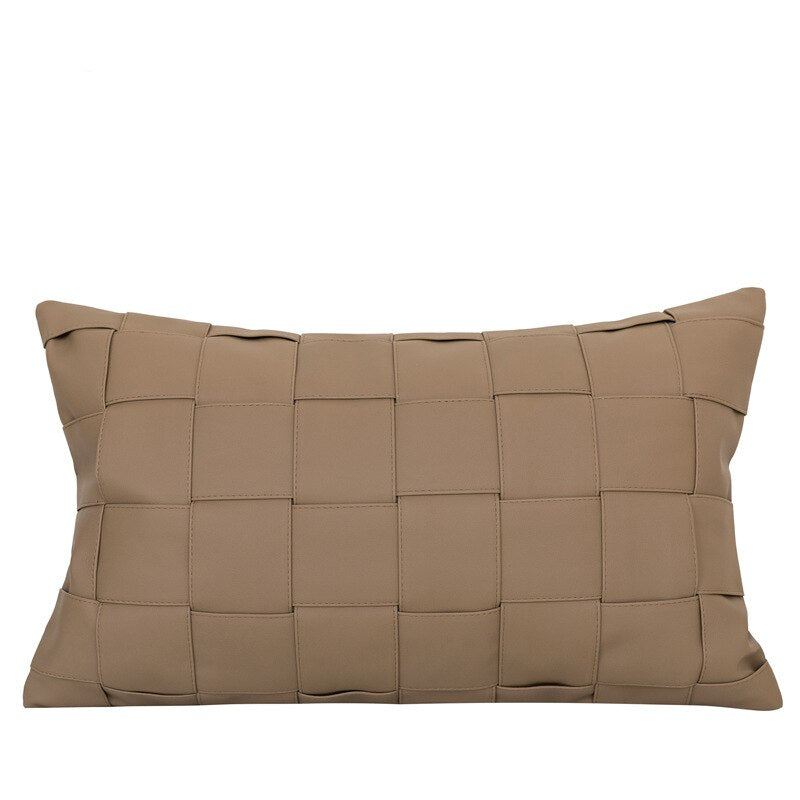 DAVINRICH Coffee Faux Leather Hand Woven Decorative Cushion Covers Modern Luxury Home Décor Lumbar Pillow Case For Couch Sofa