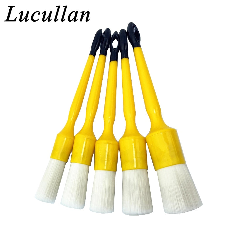 Lucullan Durable But Not Hard 5 PCS Set PBT White Plastic Hair Interior and Wheels Cleaning Tools Car Detailing Brush