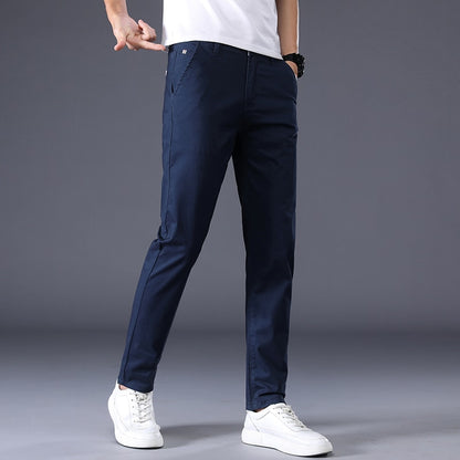 2023 New Summer Casual Pants Men 98%Cotton Solid color Business Fashion Slim Fit Stretch Gray Thin Trousers Male Brand Clothing