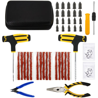 Car Tire Repair Tool Kit Studding Set Auto Bike Puncture Plug Garage Needle Nose Pliers Vacuum Film Nail Screws W/ Storage Case