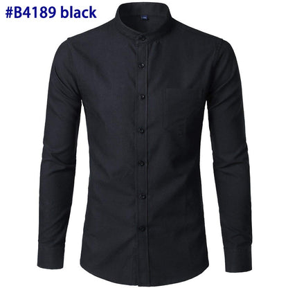 Oxford Cotton Shirt Men 2022 Spring Casual Slim Fit Stand Collar Mens Dress Shirts Long Sleeve Solid Chemise Homme Army Green