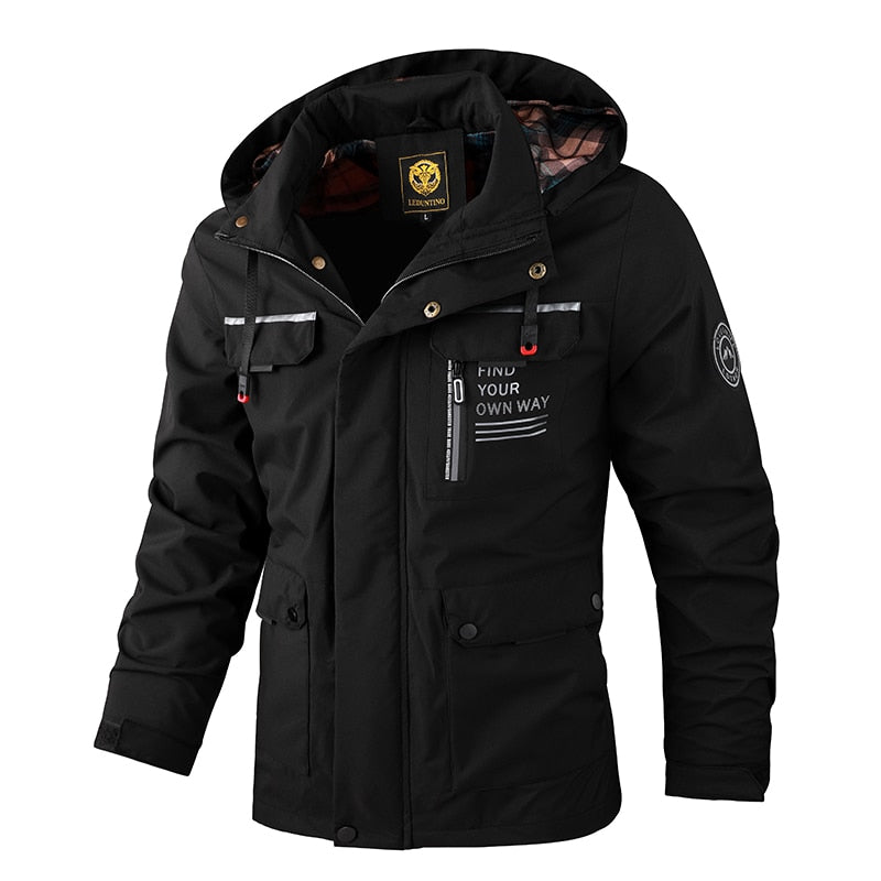 Fashion Men&#39;s Casual Windbreaker Jackets Hooded Jacket Man Waterproof Outdoor Soft Shell Winter Coat Clothing Warm Fleece Thick