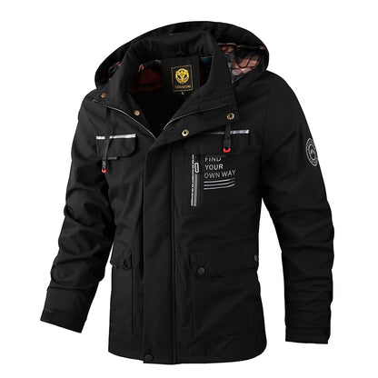 Fashion Men&#39;s Casual Windbreaker Jackets Hooded Jacket Man Waterproof Outdoor Soft Shell Winter Coat Clothing Warm Fleece Thick