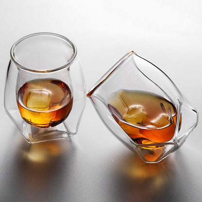 Double Layer Whiskey Glass Cup Wine Bar Tequila Beer Handmade Home Kitchen Drinking Tea Cup Party Glass Glass Cup 2pcs/Set