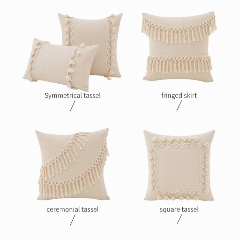 Inyahome Morocco Lumbar Tufted Throw Pillow Case with Tassels Hand-Woven Boho Farmhouse Cushion Covers for Sofa Couch Home Décor