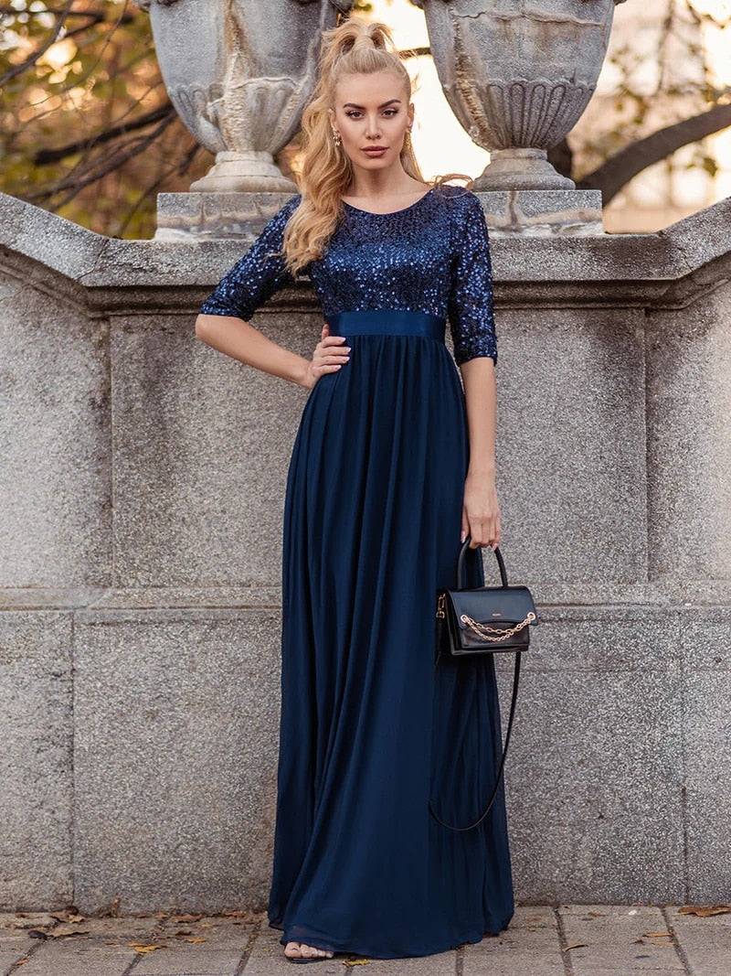 Elegant Evening Dresses Long A-LINE O-Neck Three Quarter SLeeve Lace Gown 2023 Ever Pretty Of Orchid Simple Prom Women Dress