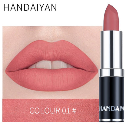 Handaiyan Sexy Nude Red Brown Purple Lipgloss Matte Lip Gloss Velvety Lipstick Matte Waterproof Makeup Long Lasting Cosmetic